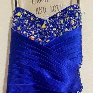 Satin Blue Dress With Rhinestones